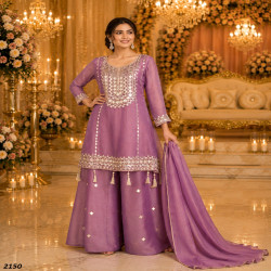 Women's Premium Simar Silk Hand Mirror Work Gharara Suit Set with Dupatta